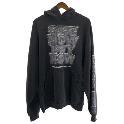 美品 BALENCIAGA バレンシアガ BALENCIAGA SNBN ラージフィット フーディ サイズ3 ブラック グレー パープル コットン パーカー プル プルオーバーパーカー 604364 【中古】