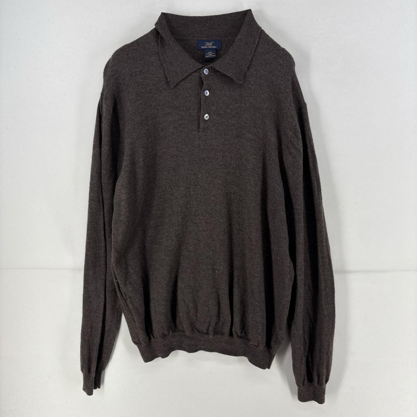 古着 ブルックスブラザーズ Brooks Brothers ニット ハーフボタン 薄手 ウール ポロシャツ 2XL ブラウン系 無地 メンズ