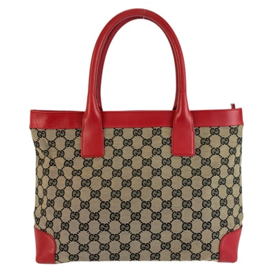 美品 GUCCI グッチ レッド ベージュ GGキャンバス レザー/ トートバッグ ショルダーバッグ 603595 【中古】