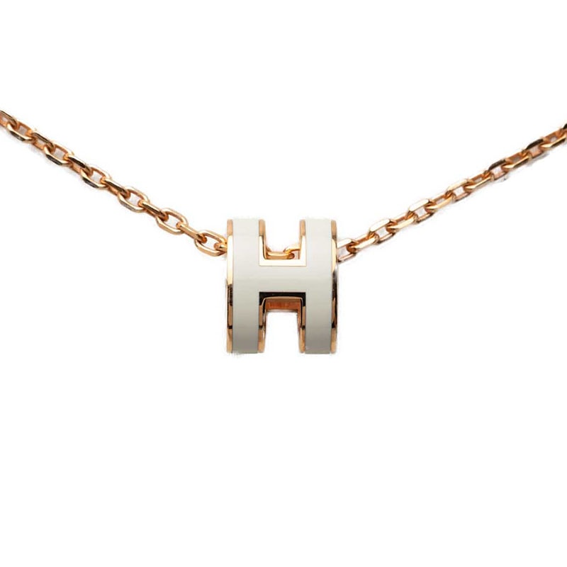 エルメス ミニ ポップアッシュ ポップH ペンダント ネックレス ピンクゴールド ホワイト メッキ エナメル レディース HERMES 【中古】