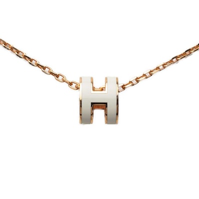 エルメス ミニ ポップアッシュ ポップH ペンダント ネックレス ピンクゴールド ホワイト メッキ エナメル レディース HERMES 【中古】