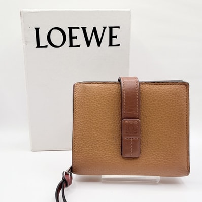 LOEWE(ロエベ)コンパクト ジップウォレット 二つ折り財布 レザー ブラウン系 バイカラー シルバートーン金具