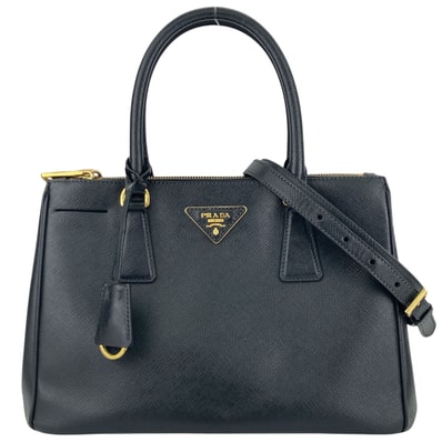 PRADA プラダ ガレリア ミディアム 2WAY ハンドバッグ トライアングルロゴ ショルダーバッグ 1BA786 サフィアーノ ブラック ゴールド金具 レディース【中古】