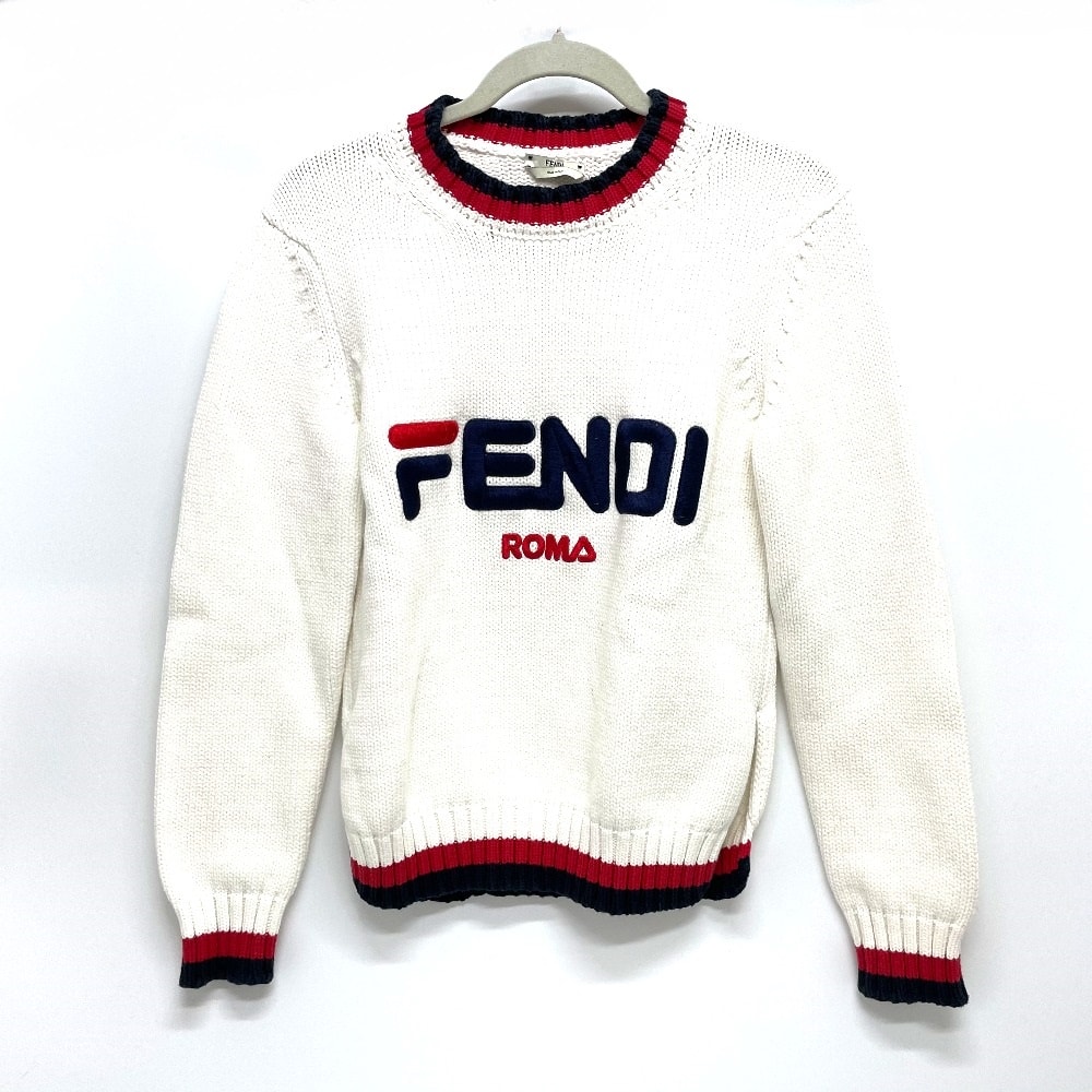 フェンディ FENDI プルオーバーニット FAE137 ロゴ フィラ FIRA コラボ セーター ニット コットン ホワイト