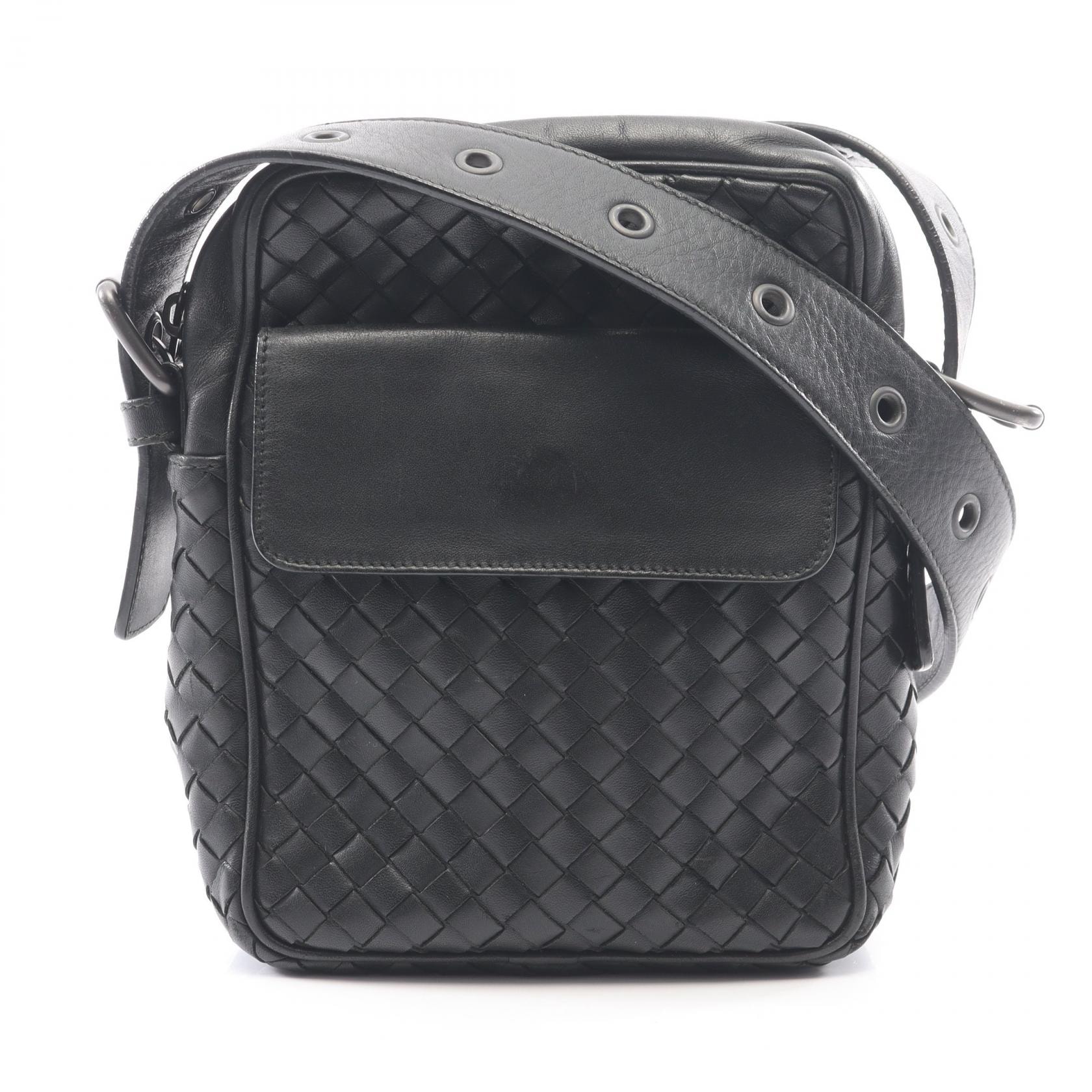 ボッテガヴェネタ BOTTEGA VENETA イントレチャート ショルダーバッグ バッグ レザー レディース ブラック系 【中古】