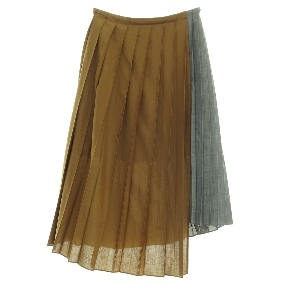 【中古】サカイ Sacai 2022年秋冬 切替 プリーツ ロングスカート カーキブラウンxグレー【サイズサイズ0】【レディース】