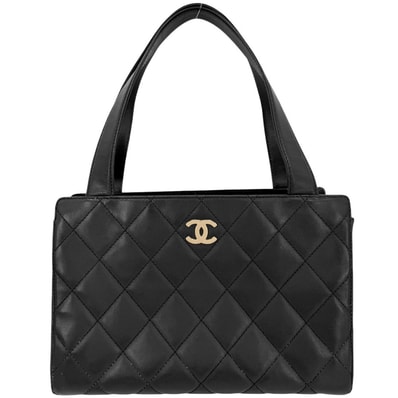 CHANEL シャネル ハンドバッグ マトラッセ ココマーク トートバッグ 肩掛け ラムスキン ブラック 黒 ゴールド金具 レディース【中古品】