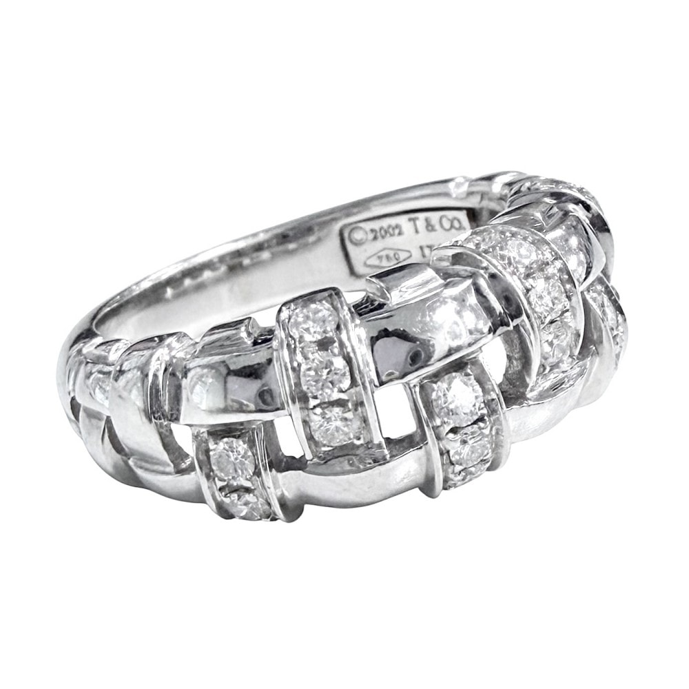 TIFFANY&Co. ティファニー 指輪 ウォーブン リング ジュエリー アクセサリー 18金WG Au750 K18ホワイトゴールド ダイヤモンド 約12.5号 レディース 約6.6g【中古品】
