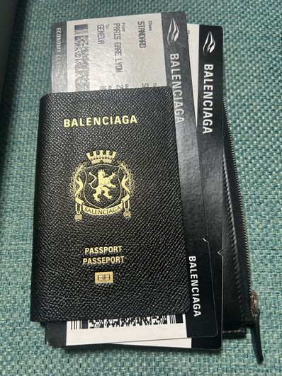 BALENCIAGA Passport Phone Holder In Semi Matte Soft Textured Calfskin with Aged-Silver Hardware "Black"