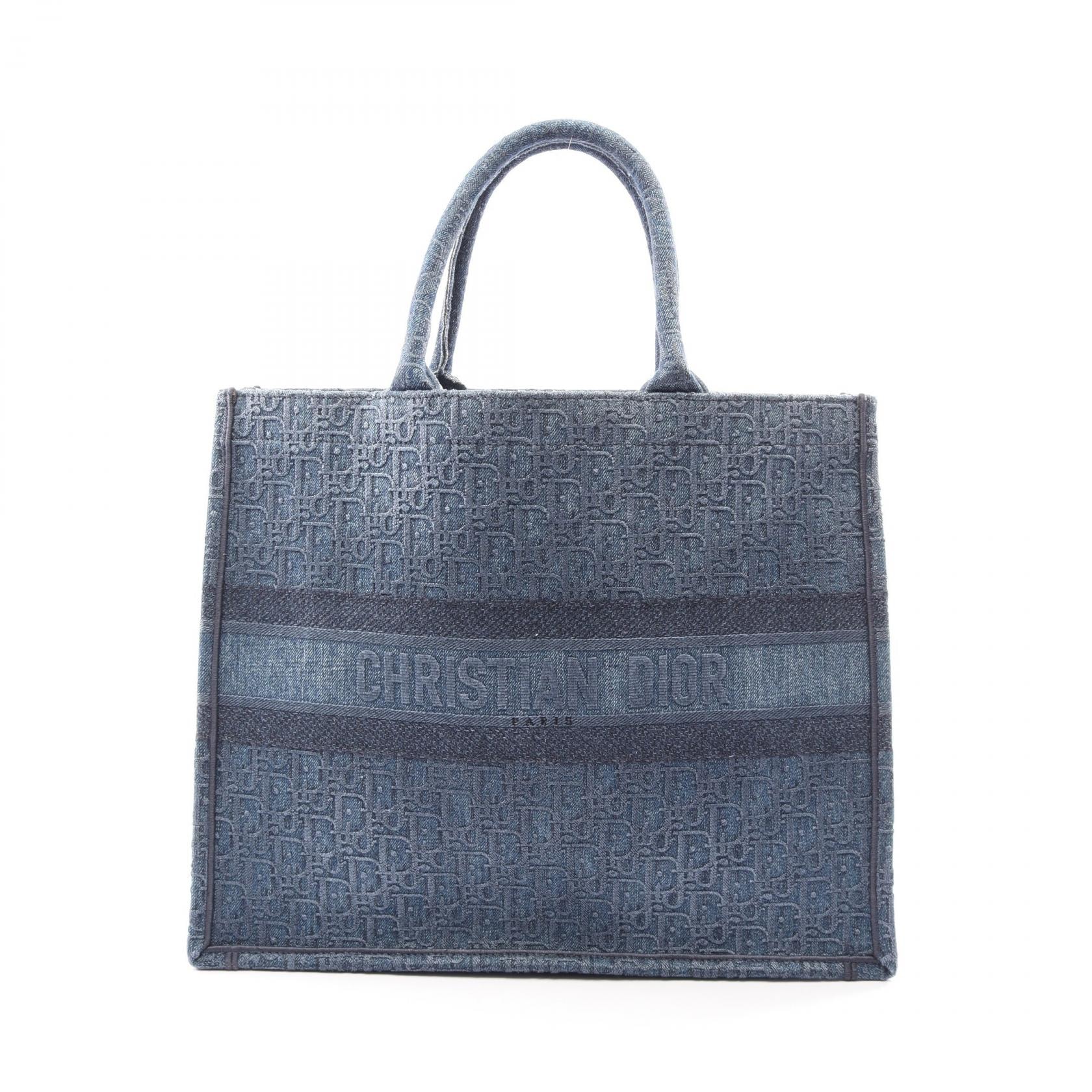 ディオール Dior BOOK TOTE ブックトート ラージ オブリーク トートバッグ バッグ デニム レディース ネイビー系 【中古】