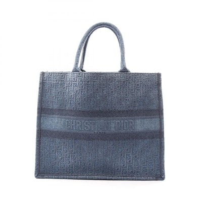 ディオール Dior BOOK TOTE ブックトート ラージ オブリーク トートバッグ バッグ デニム レディース ネイビー系 【中古】