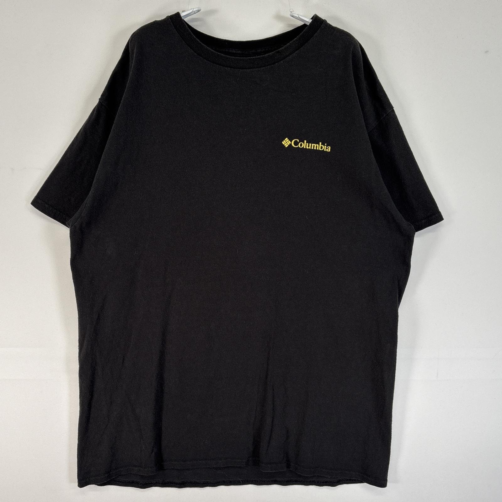 古着 コロンビア Columbia 半袖Tシャツ 両面 ラバープリント ロゴ クルーネック L  ブラック メンズ