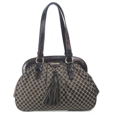 セリーヌ CELINE がま口 ロゴ マカダム カバン トートバッグ タッセル ショルダーバッグ レザー/キャンバス ブラウン×ゴールド金具