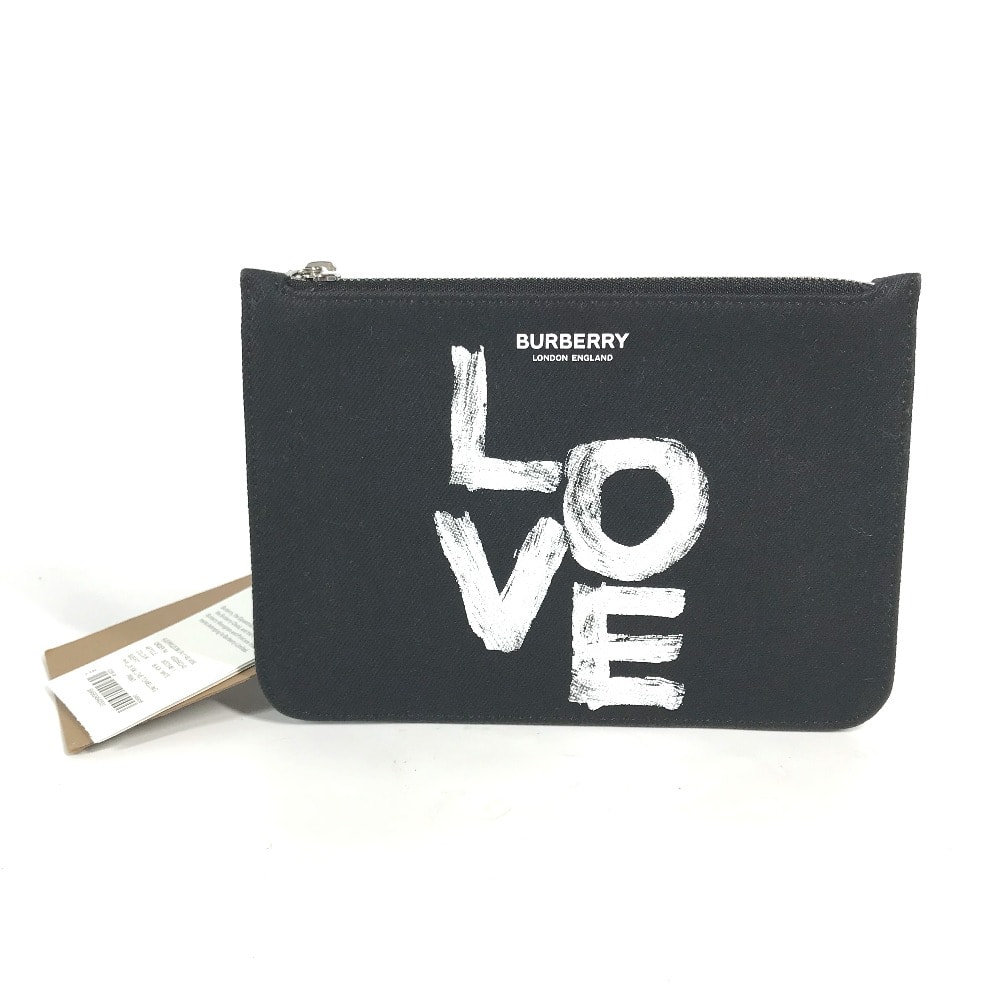 バーバリー BURBERRY ロゴ LOVE 8037549 メイクポーチ コインケース クラッチバッグ ポーチ キャンバス ブラック 未使用