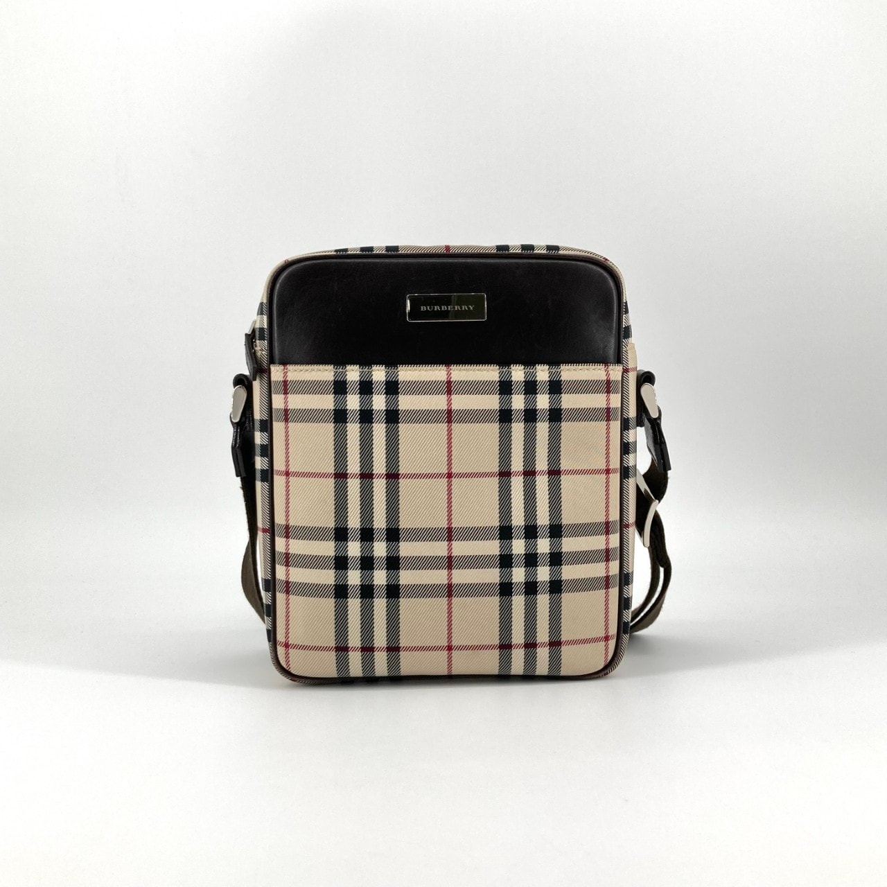 BURBERRY(バーバリー) ノバチェック レザートリム ショルダーバッグ ベージュ×ブラック