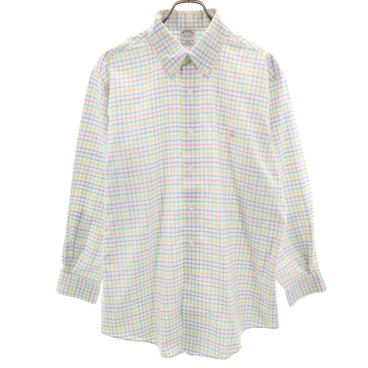 美品 Brooks Brothers ブルックスブラザーズ チェック柄 長袖 ボタンダウンシャツ L ホワイト