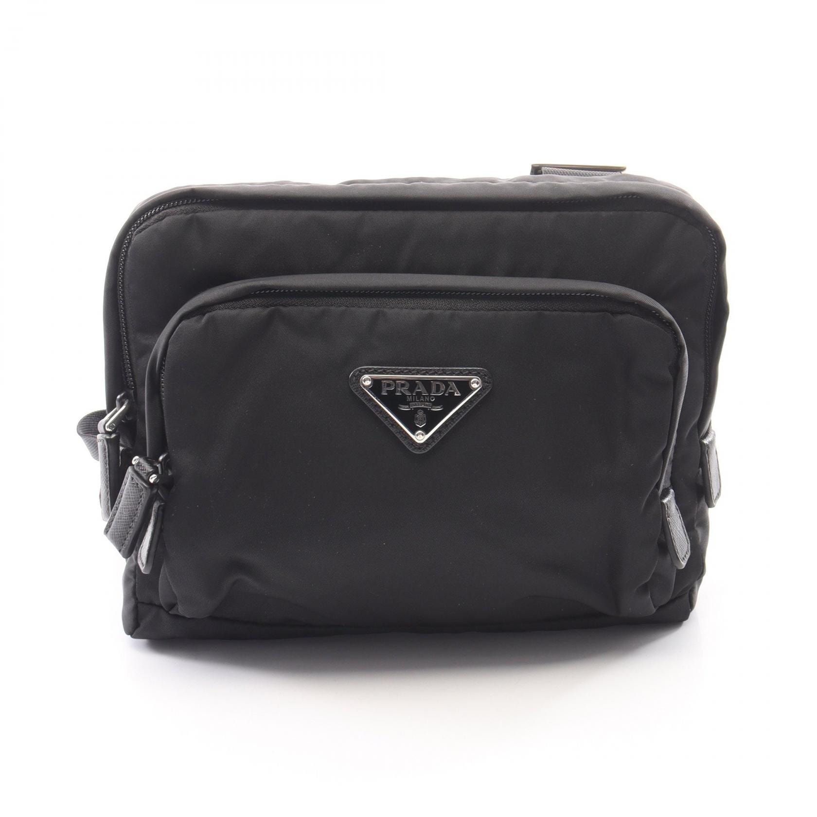 プラダ PRADA トライアングルロゴ ハーネス リュックサック バックパック バッグ ナイロン サフィアーノレザー レディース ブラック系 【中古】