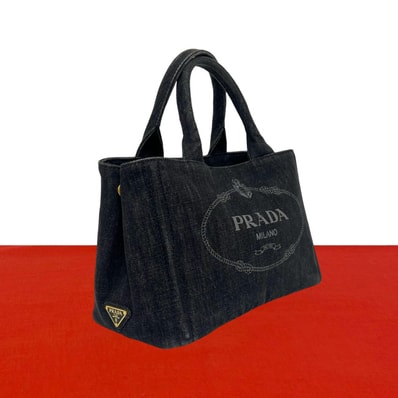 PRADA プラダ カナパ 三角 ロゴ 金具 コットンデニム ハンドバッグ ブラック
89870