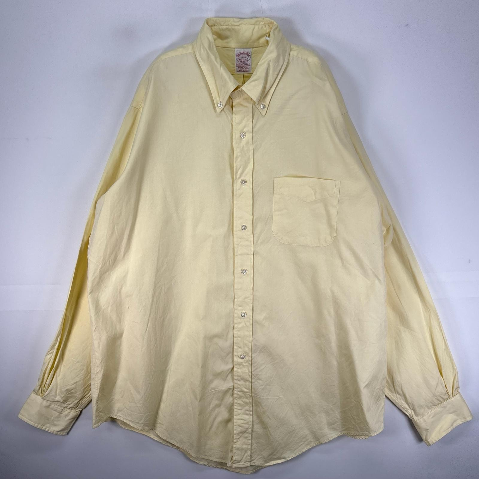 古着 90's/90年代 ヴィンテージ ブルックスブラザーズ Brooks Brothers 長袖シャツ ボタンダウン Makers XL  イエロー系 無地 メンズ
