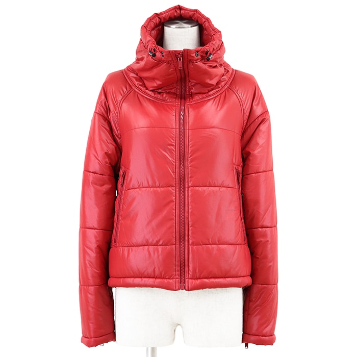 【SALE】HYSTERIC GLAMOUR ヒステリックグラマー パデッドジャケット サイズ M レディース PRIMALOFT プリマロフト 中綿 スタンドカラー ナイロン100% ロゴ プリントパッチ ブルゾン アウター 赤 日本製 01173AB04