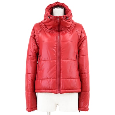 【SALE】HYSTERIC GLAMOUR ヒステリックグラマー パデッドジャケット サイズ M レディース PRIMALOFT プリマロフト 中綿 スタンドカラー ナイロン100% ロゴ プリントパッチ ブルゾン アウター 赤 日本製 01173AB04