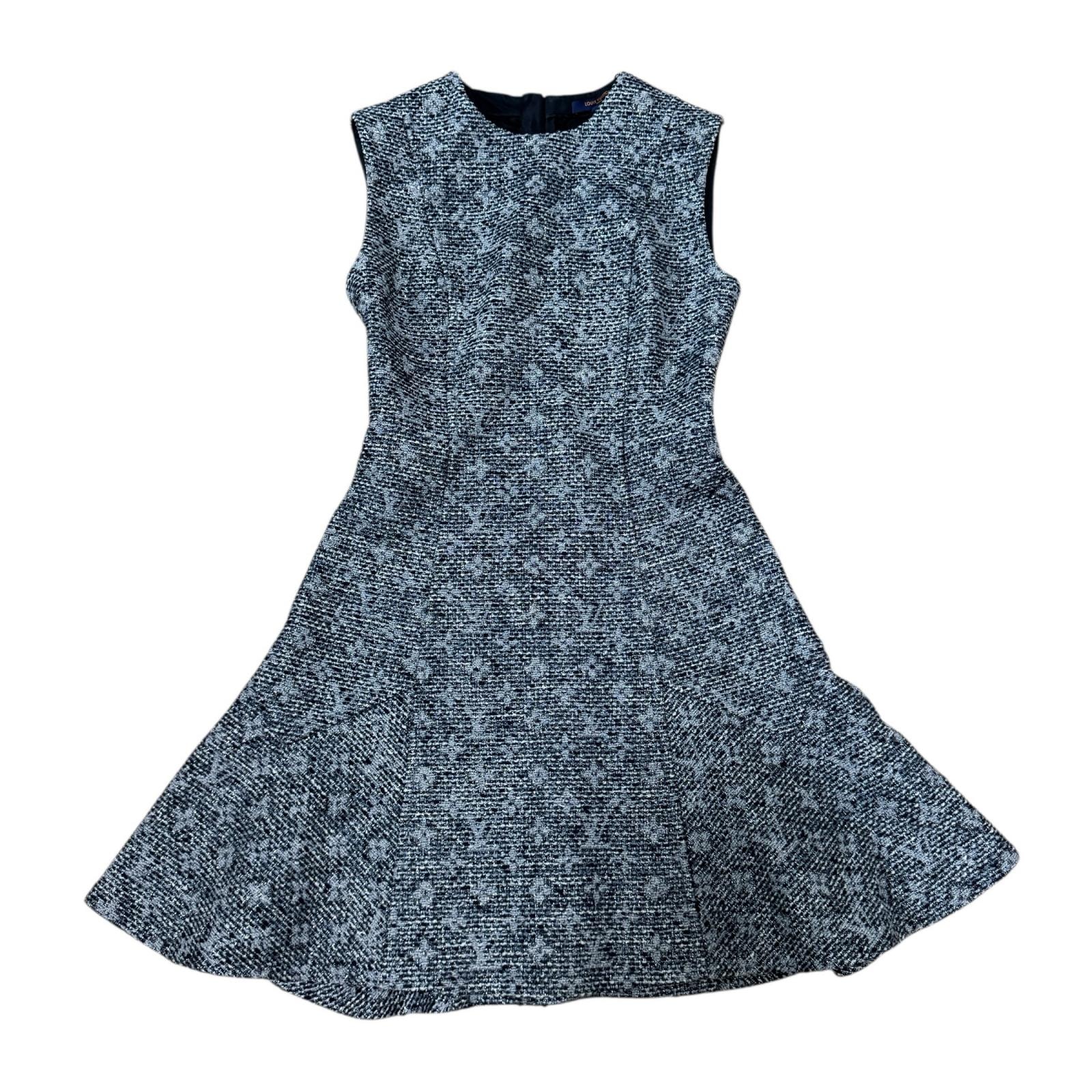 美品 ルイ ヴィトン LOUIS VUITTON モノグラム ツイード ラメ ノースリーブ ワンピース #34 レディース