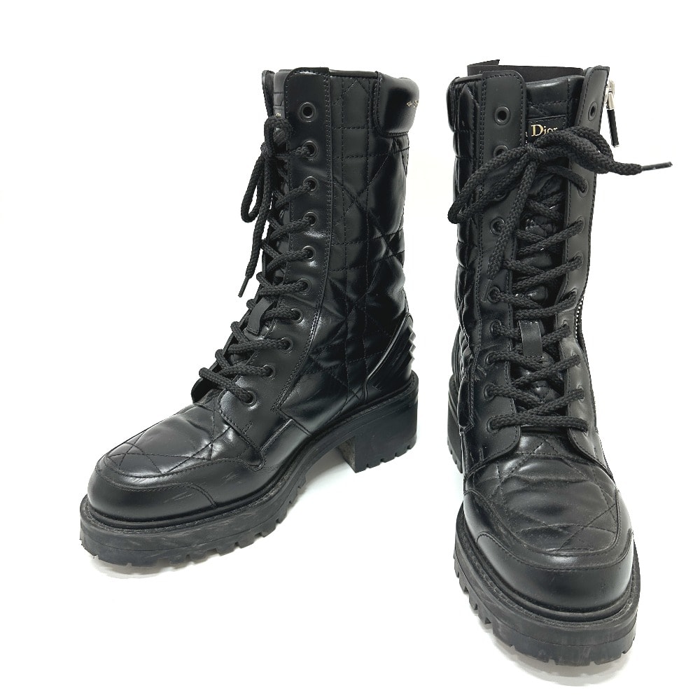 ディオール Dior D-LEADER カナージュ 21AW サイドジップ キルティング 靴 ブーツ レザー ブラック
