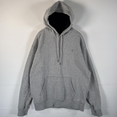古着 チャンピオン Champion パーカー ワンポイントロゴ刺繍 フーディー ワッペン マフポケット フード紐 L グレー メンズ