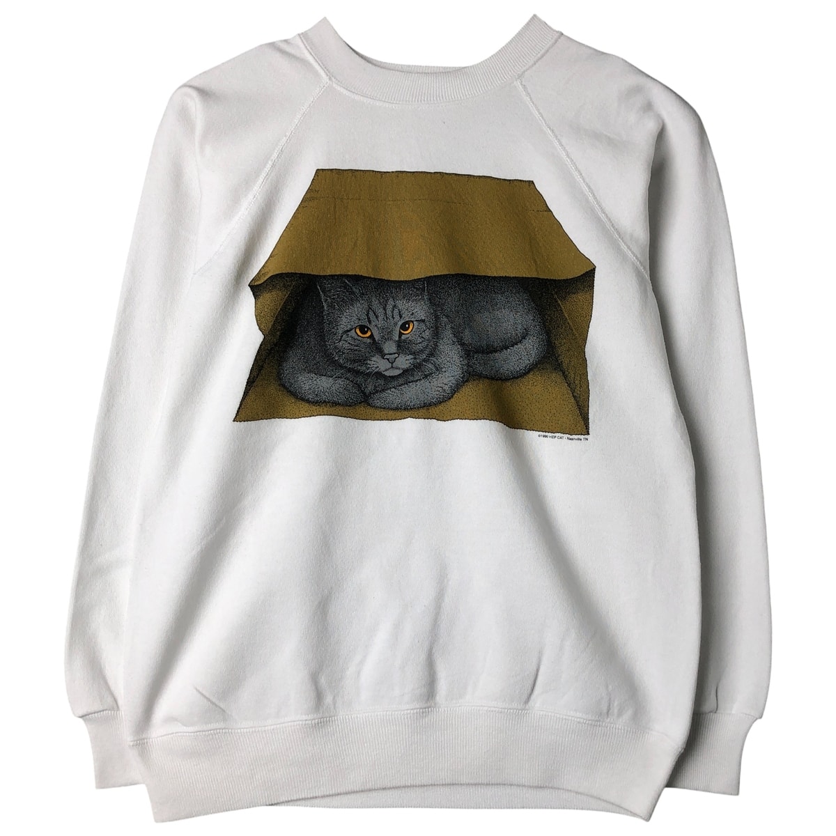 古着 90年代 ヘインズ Hanes POLY-COTTON 青タグ HEP CAT ネコ柄 アニマル スウェットシャツ トレーナー USA製 メンズM相当 ヴィンテージ/eaa599828