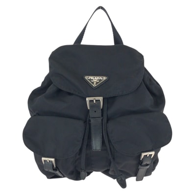 美品 PRADA プラダ テスート 三角ロゴプレート ブラック 黒 シルバー金具 ナイロン レザー/ リュックサック バックパック 603198 【中古】