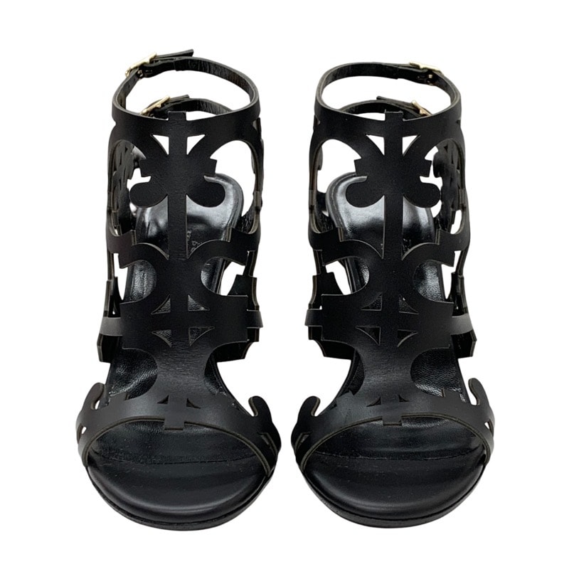 エルメス HERMES サンダル 靴 シューズ レザー ブラック 黒 未使用 ガダルキヴィール柄