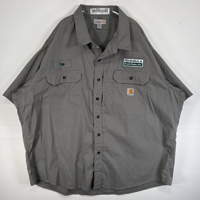 古着 カーハート Carhartt 半袖シャツ ワーク 作業着 フラップポケ リップストップ 大きいサイズ ワンポイント ロゴ 3XL グレー 無地 メンズ