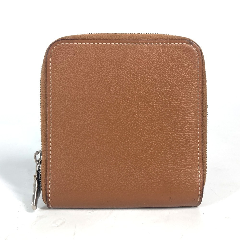 エルメス HERMES ジップアンゴーホース ラウンドファスナー コンパクトウォレット 札入れ 2つ折り財布 レザー Y刻 ブラウン