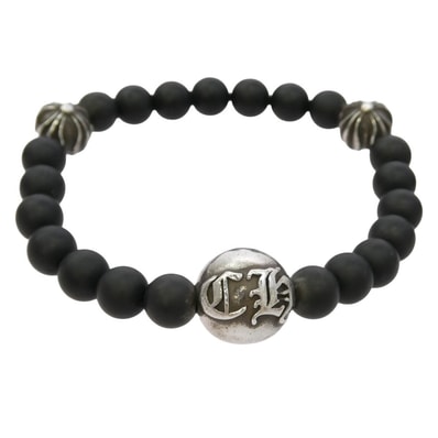 CHROME HEARTS クロムハーツ(原本無) ブレスレット 8mm BEAD クロスボール ビーズ ブレスレット シルバー系 ブラック系【中古】