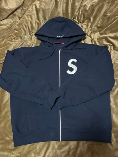 Supreme S Logo Zip Up Hooded Sweatshirt "Navy"