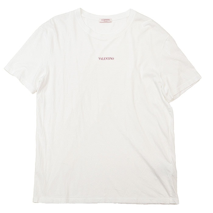 美品 ヴァレンチノ カットソー ロゴプリント ワンポイント 半袖Tシャツ メンズ ホワイト レッド XL Valentino