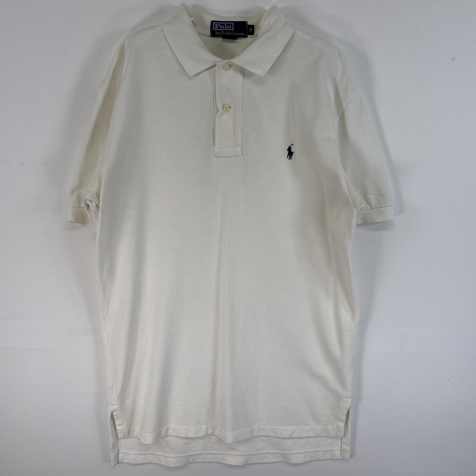 古着 90's/90年代 ポロバイラルフローレン Polo by Ralph Lauren 鹿の子 半袖 ポロシャツ ロゴ 刺繍 2ボタン S  ホワイト 無地 メンズ