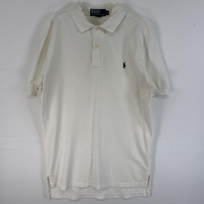 古着 90's/90年代 ポロバイラルフローレン Polo by Ralph Lauren 鹿の子 半袖 ポロシャツ ロゴ 刺繍 2ボタン S ホワイト 無地 メンズ