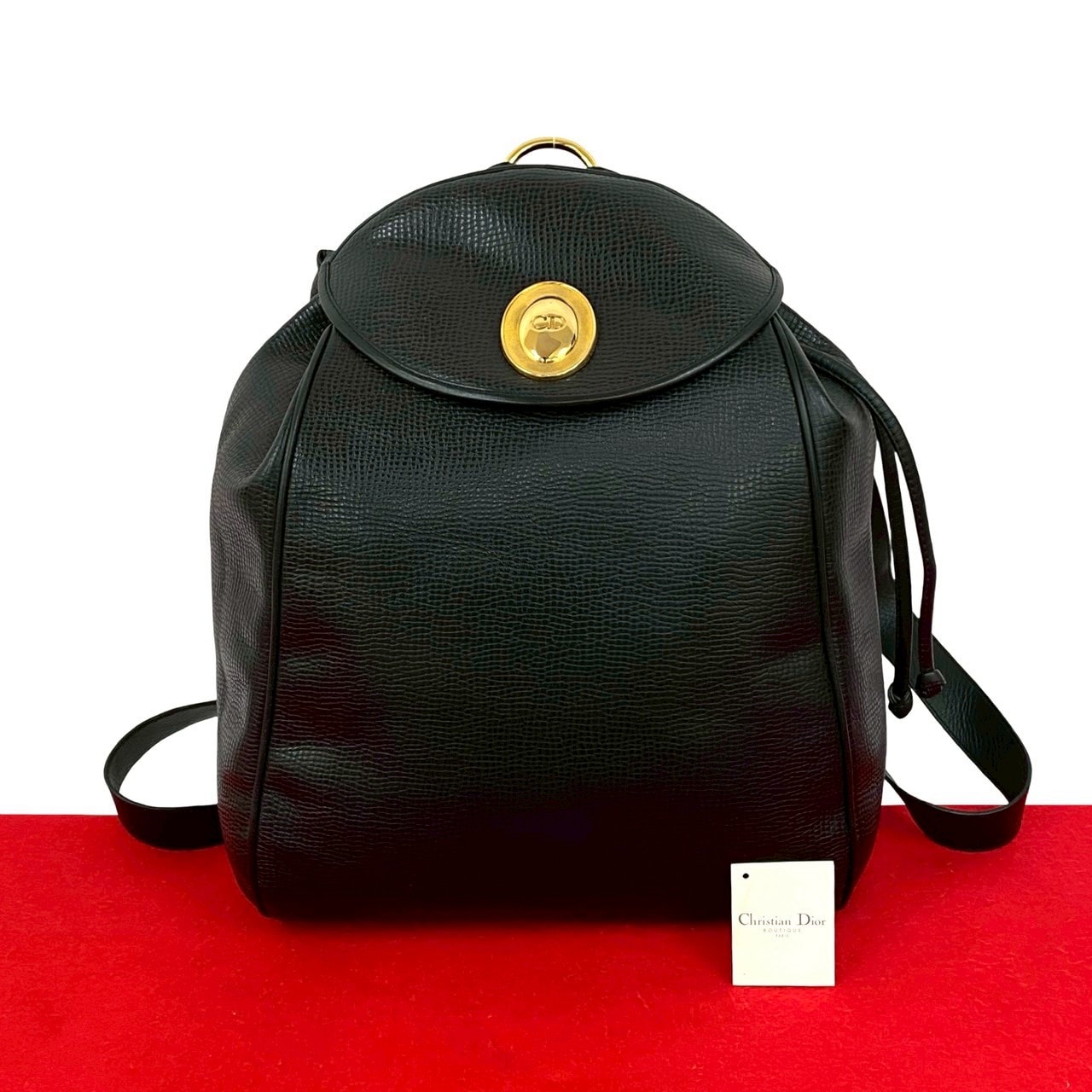 Christian Dior ディオール CD ロゴ 金具 レザー リュックサック ブラック
 11893