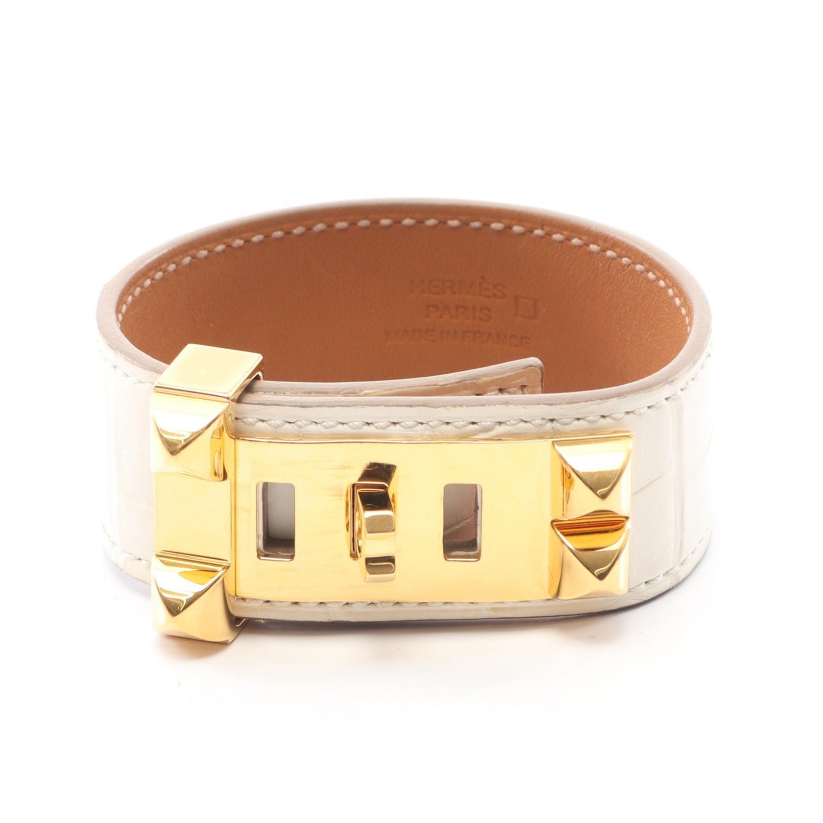 エルメス HERMES コリエドシアン24 バングル アクセサリー アリゲーターマット アリゲーターマット ゴールド W刻印(2024年製造) レディース アイボリー系 / ゴールド系 【中古】