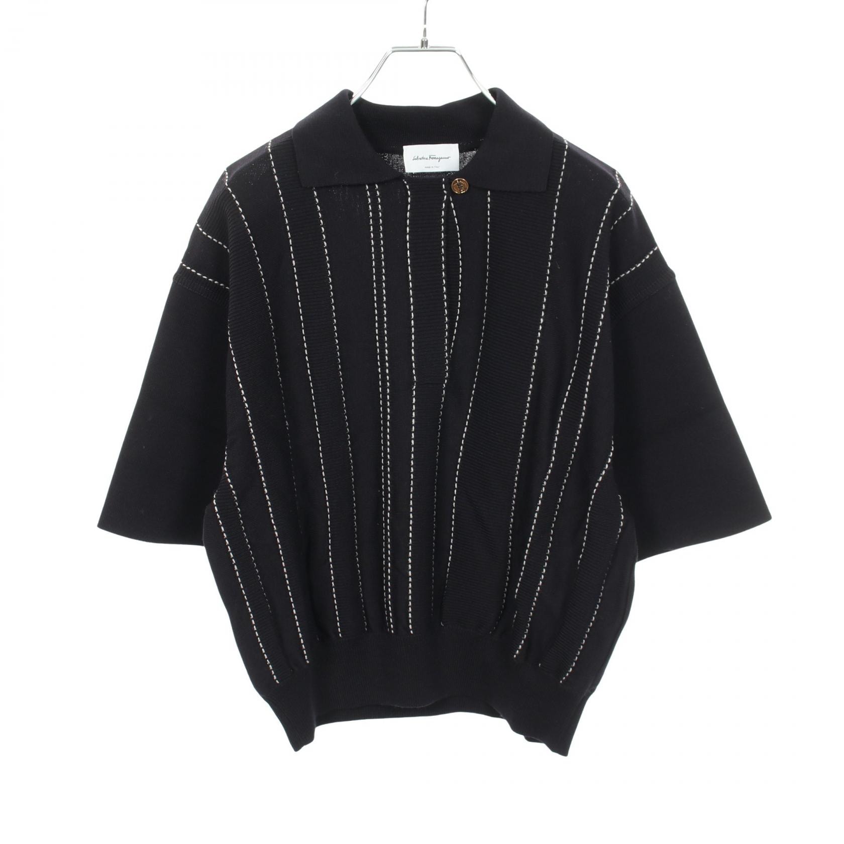 サルヴァトーレフェラガモ Salvatore Ferragamo ニット ステッチ ポロシャツ 衣料品 トップス ウール レディース ネイビー系 【中古】
