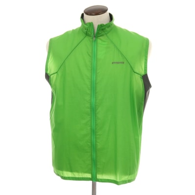 【中古】パタゴニア patagonia ナイロン×ストレッチポリエステル 切り替え スタンドカラー ジップアップ ベスト ライトグリーン【サイズL】【メンズ】