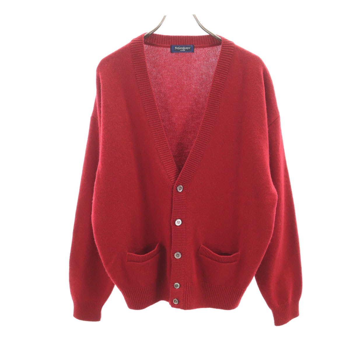 YVES SAINT LAURENT イヴサンローラン 90s オールド 長袖 Vネック ニットカーディガン L レッド