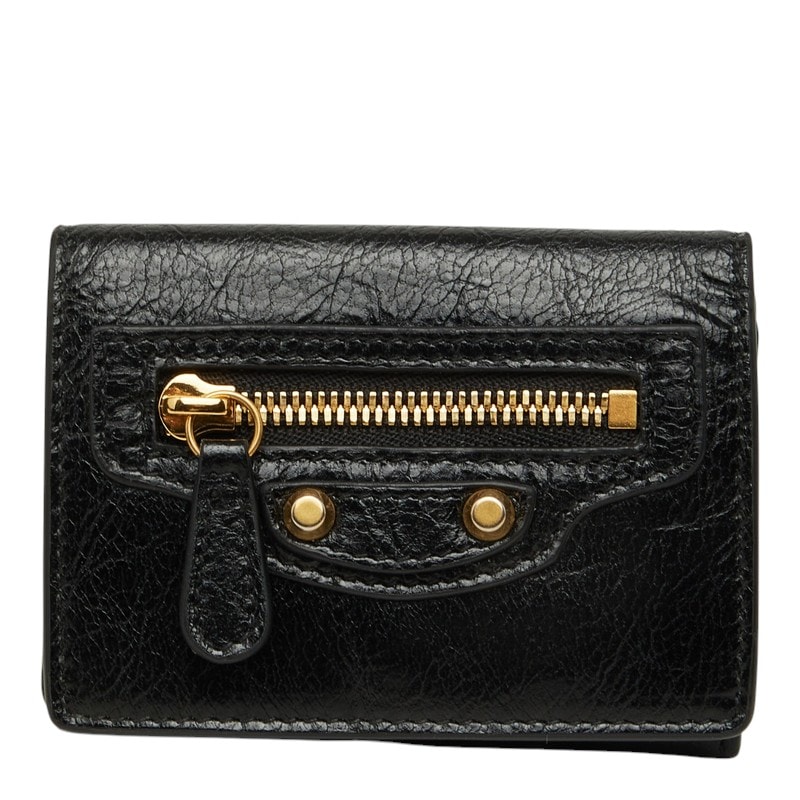 バレンシアガ ル シティ 三つ折り財布 コンパクトウォレット 810669 ブラック レザー レディース メンズ BALENCIAGA 中古