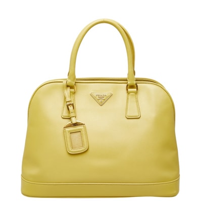 プラダ サフィアーノ プロムナード ハンドバッグ 手提げ イエロー レザー レディース PRADA 中古
