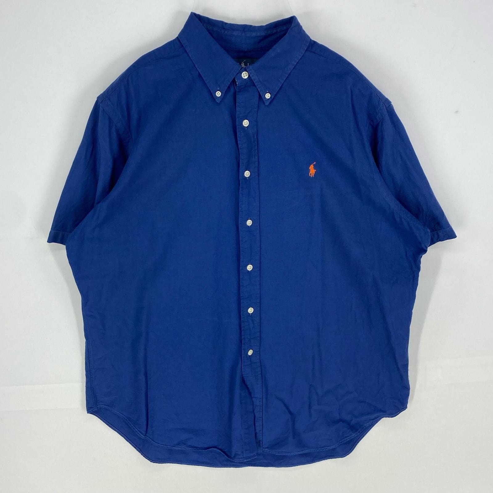 古着 ラルフローレン RALPH LAUREN 半袖シャツ ボタンダウン ワンポイント ショートスリーブ XL ブルー系 メンズ