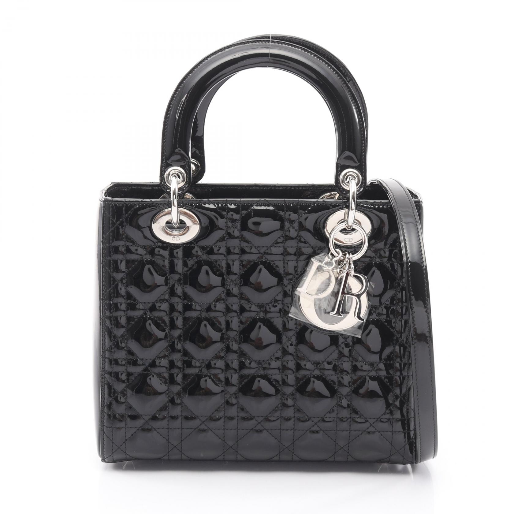 ディオール Dior LADY DIOR レディディオール カナージュ 2WAY ハンドバッグ バッグ パテントレザー レディース ブラック系 【中古】
