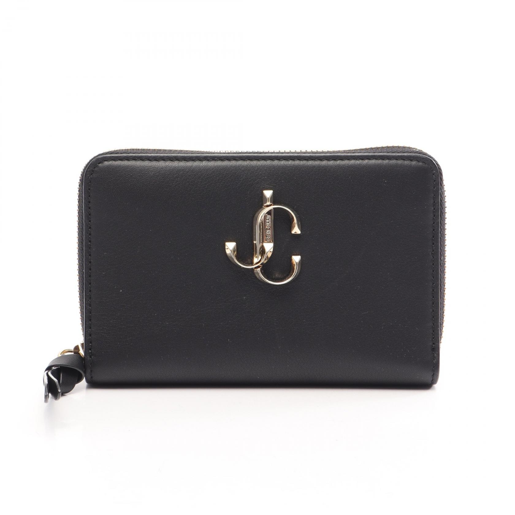 ジミーチュウ JIMMY CHOO CHRISTIE ラウンド財布 財布 レザー レディース ブラック系 【中古】