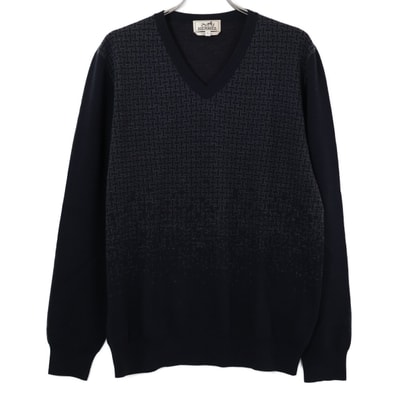 エルメス 【美品/国内正規】グラデーション総柄 Vネック ニットセーター XL