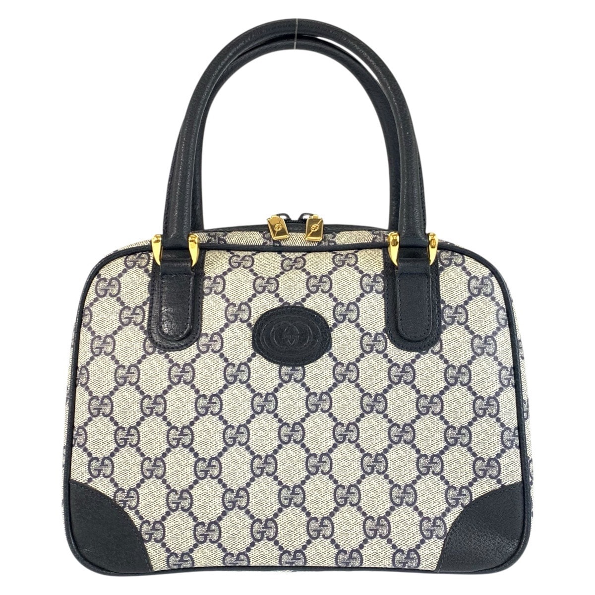 美品 GUCCI グッチ ヴィンテージ グレー ネイビー ゴールド金具 GGスプリームキャンバス レザー/ ハンドバッグ 601365 【中古】